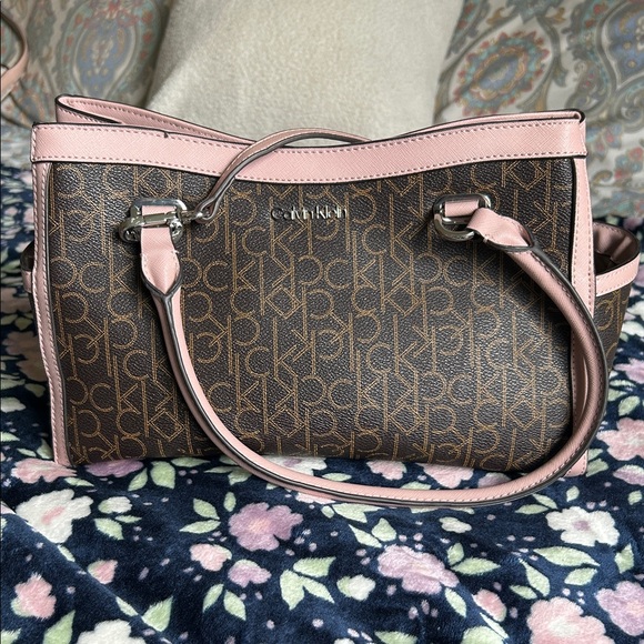 Calvin Klein Signature Brown and Pink Shoulder Bag - Picture 1 of 11